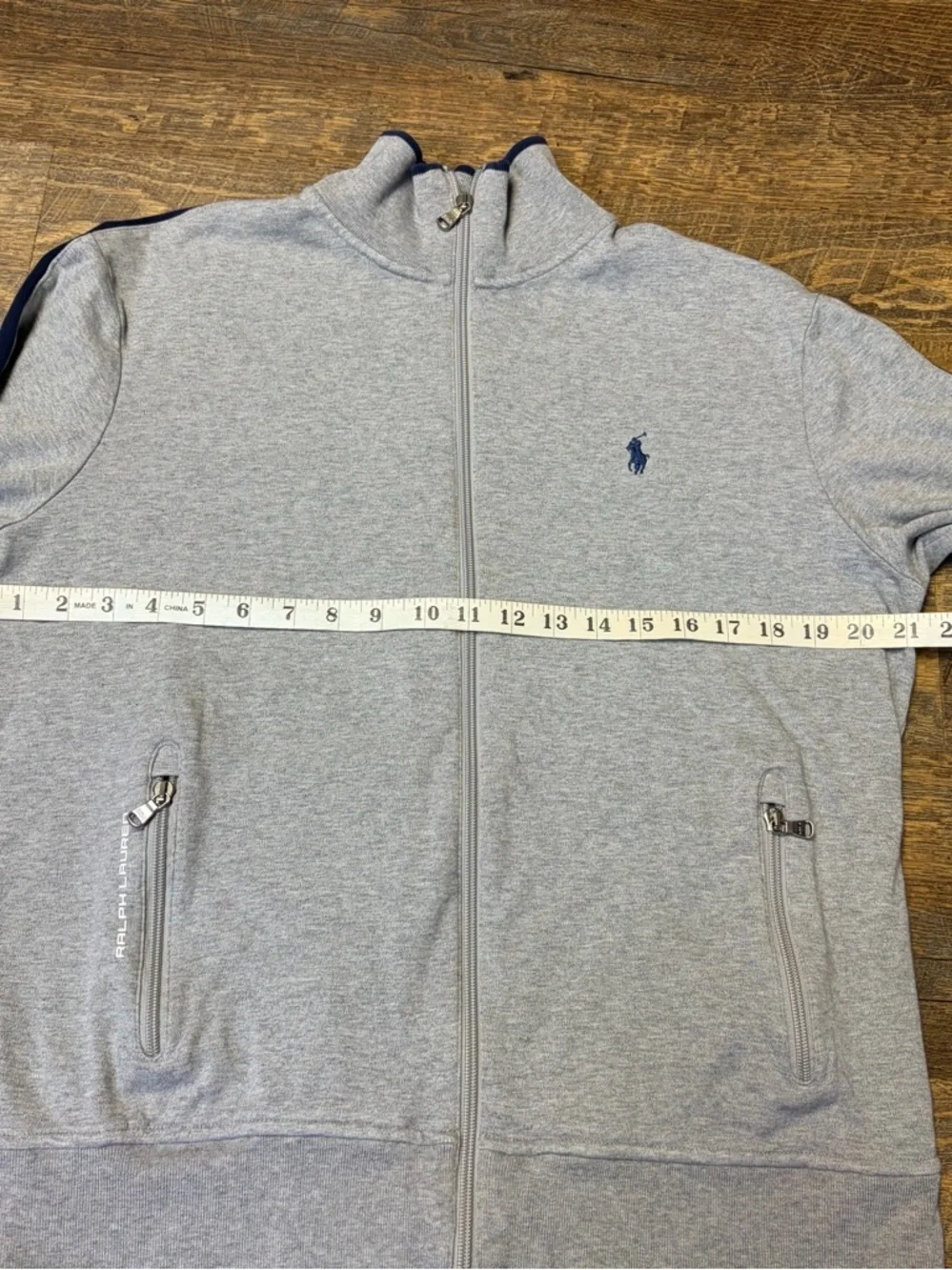 Polo Ralph Lauren Zip Sweatshirt Mens Medium Gray Mock Neck Logo Jacket Casual